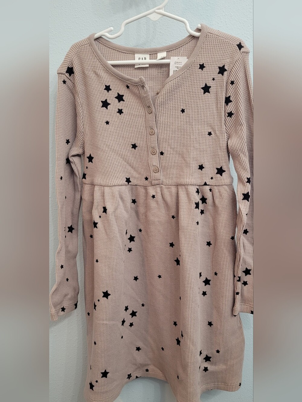 GAP KIDS Girls Long Sleeve Thermal Waffle Dress Stars Size 6-7 NWT